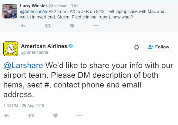 customer service American Airlines twitter marketing complaint