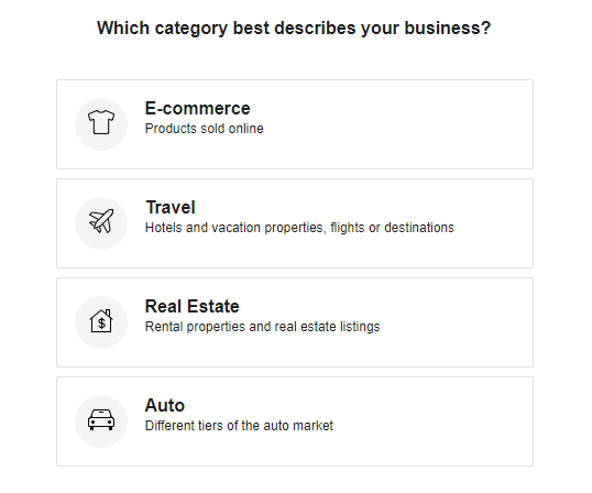 Facebook dinamic ads category